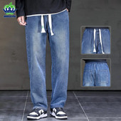 2023 noi blugi toamnă iarnă bărbați largi drepte cu șnur cu talie elastică pantaloni casual din denim pantaloni groși pentru bărbați mărime mare M-5XL