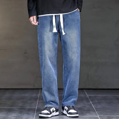 2023 noi blugi toamnă iarnă bărbați largi drepte cu șnur cu talie elastică pantaloni casual din denim pantaloni groși pentru bărbați mărime mare M-5XL