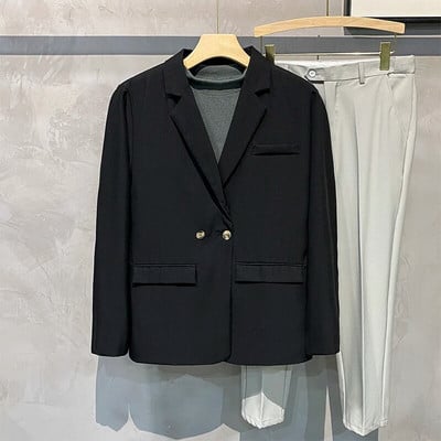 Pánske ležérne sako, jesenné vrecovité sako, kórejské módne šaty, pevné kancelárske bundy, pánske obchodné formálne značkové oblečenie, káva