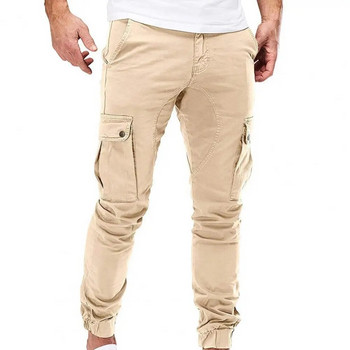 Мъжки карго военни панталони с шнур, едноцветни панталони с ленти на глезена, ежедневни карго панталони с множество джобове за мъже, есенно спортно облекло за 2023 г.