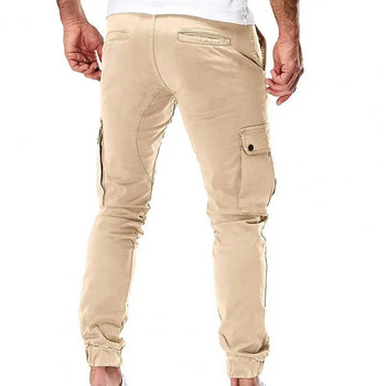 Мъжки карго военни панталони с шнур, едноцветни панталони с ленти на глезена, ежедневни карго панталони с множество джобове за мъже, есенно спортно облекло за 2023 г.