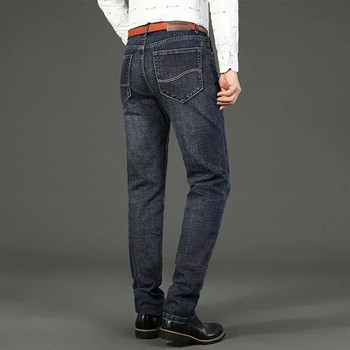 29-40 Мъжки пролетни и есенни класически панталони, прави бизнес сини черни дънки, еластични прилепнали ежедневни работни панталони