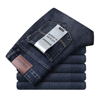 29-40 Pantaloni clasici de primăvară și toamnă pentru bărbați, blugi drepti de afaceri, albastru negru, pantaloni de lucru casual, elastici, slim fit