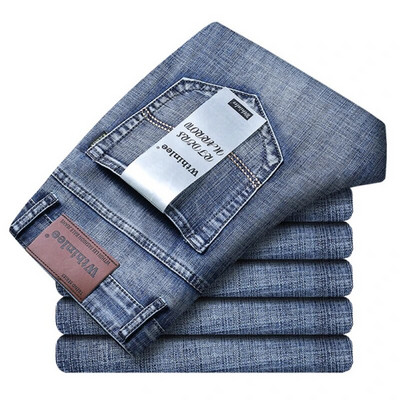 29-40 Pantaloni clasici de primăvară și toamnă pentru bărbați, blugi drepti de afaceri, albastru negru, pantaloni de lucru casual, elastici, slim fit