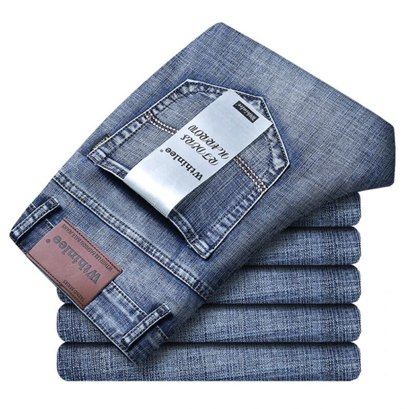 29-40 Pantaloni clasici de primăvară și toamnă pentru bărbați, blugi drepti de afaceri, albastru negru, pantaloni de lucru casual, elastici, slim fit