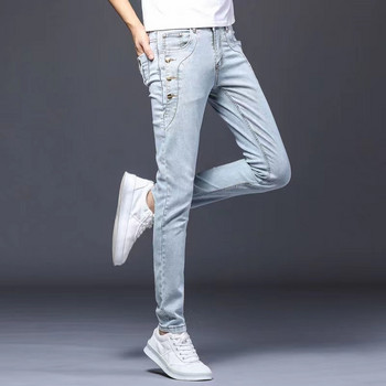 3 цвята 2023 Мъжки памучни дънки с високо качество в корейски стил, еластични прилепнали дънкови панталони Модни тесни панталони с копчета Мъжки панталони