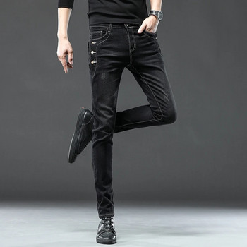 Ανδρικά βαμβακερά τζιν 3 χρώματα 2023 Υψηλής ποιότητας κορεάτικο στυλ Stretch Slim Fit Παντελόνι τζιν με κουμπί Skinny Παντελόνι Ανδρικό παντελόνι