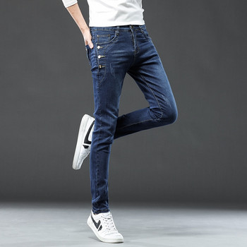 3 цвята 2023 Мъжки памучни дънки с високо качество в корейски стил, еластични прилепнали дънкови панталони Модни тесни панталони с копчета Мъжки панталони