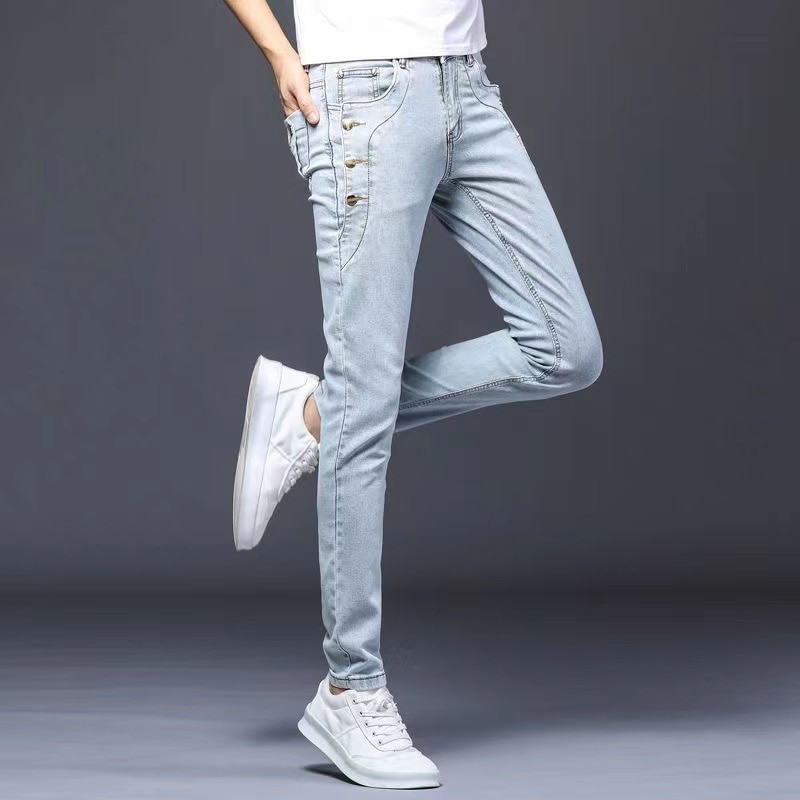 3 culori 2023, blugi din bumbac pentru bărbați, de înaltă calitate, în stil coreean, pantaloni de denim stretch slim fit, pantaloni skinny cu nasturi de modă, pantaloni pentru bărbați