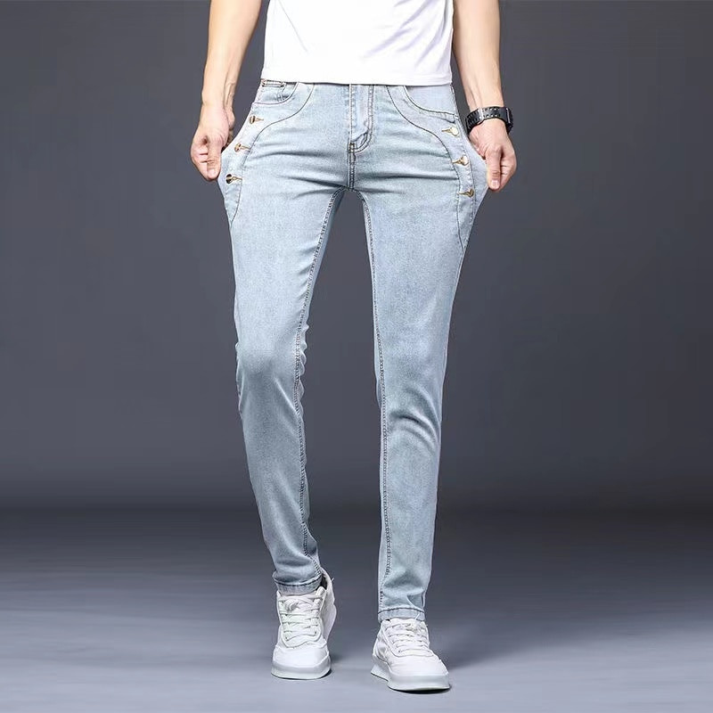 3 culori 2023, blugi din bumbac pentru bărbați, de înaltă calitate, în stil coreean, pantaloni de denim stretch slim fit, pantaloni skinny cu nasturi de modă, pantaloni pentru bărbați