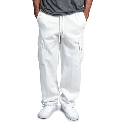 Pantaloni de sport casual pentru bărbați, uni, moi, pantaloni sport de jogging, la modă, pentru alergare, pantaloni cargo lungi, albi, negri