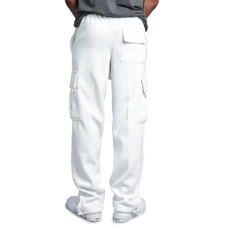 Pantaloni de sport casual pentru bărbați, uni, moi, pantaloni sport de jogging, la modă, pentru alergare, pantaloni cargo lungi, albi, negri