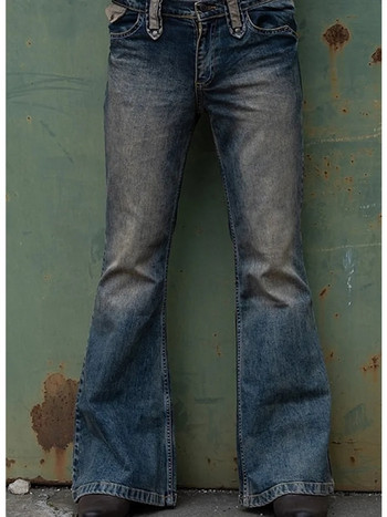 Punk Stlye Men Flared Baggy Jeans Bootcut Leg Distressed Patchwork Τζιν παντελόνι Νέος σχεδιαστής παντελόνι Bell Bottom Παντελόνι Φθινόπωρο Χειμώνας