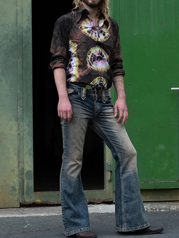 Punk Stlye Men Flared Baggy Jeans Bootcut Leg Distressed Patchwork Τζιν παντελόνι Νέος σχεδιαστής παντελόνι Bell Bottom Παντελόνι Φθινόπωρο Χειμώνας