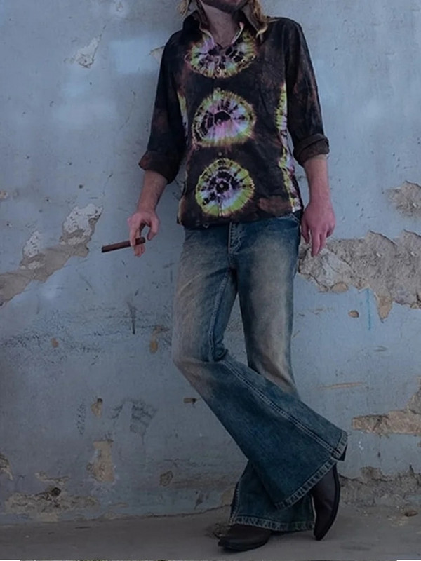 Punk Stlye Blugi largi evazați pentru bărbați Pantaloni din denim cu picior învechit cu picior învechit Pantaloni cu clopoței de designer nou toamnă iarnă