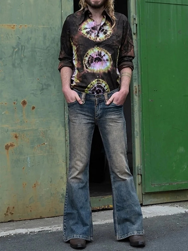 Punk Stlye Blugi largi evazați pentru bărbați Pantaloni din denim cu picior învechit cu picior învechit Pantaloni cu clopoței de designer nou toamnă iarnă