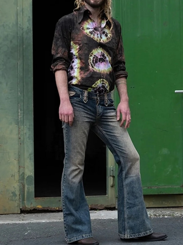 Punk Stlye Blugi largi evazați pentru bărbați Pantaloni din denim cu picior învechit cu picior învechit Pantaloni cu clopoței de designer nou toamnă iarnă