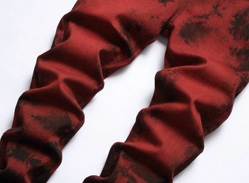 Επώνυμα ανδρικά τζιν Υψηλής ποιότητας λεπτή βαφή γραβάτας Snow Wash Τούβλο κόκκινο τζιν ίσιο παντελόνι Vintage streetwear μόδα Casual παντελόνι