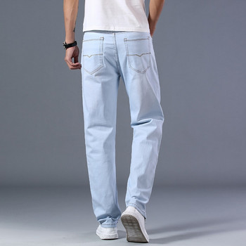 Плюс размер 40 42 44 Мъжки светлосини дънки Пролет и лято Свободни прави Усъвършенствани еластични тънки дънкови панталони Мъжки маркови дрехи