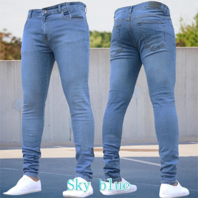 Pantaloni pentru bărbați Blugi elastici de culoare pură Pantaloni de lucru casual slim Fit pentru bărbați Vintage spălat Pantaloni creion de dimensiuni mari Blugi skinny pentru bărbați