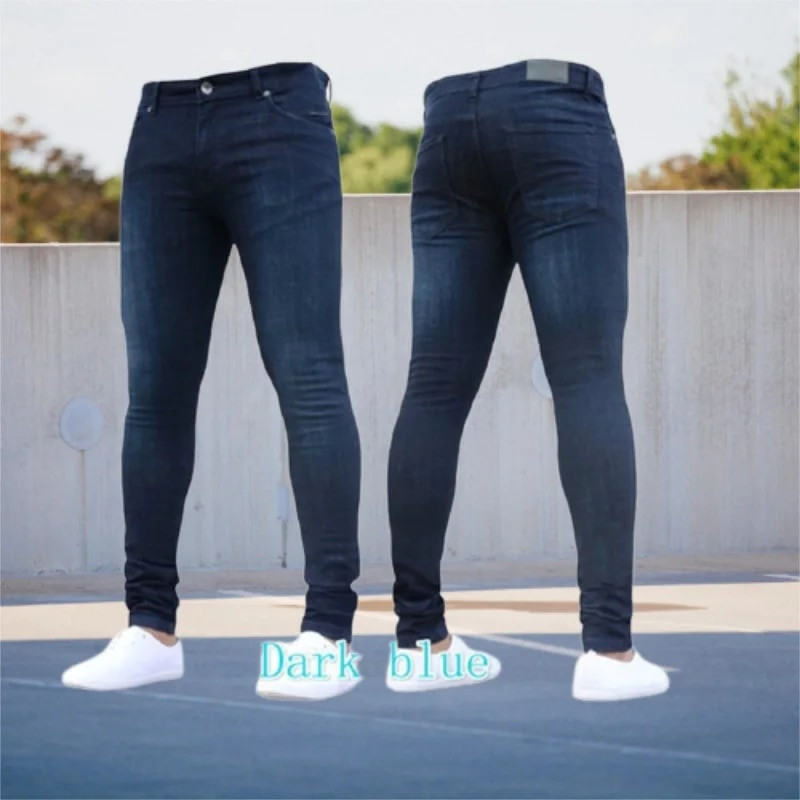 Pantaloni pentru bărbați Blugi elastici de culoare pură Pantaloni de lucru casual slim Fit pentru bărbați Vintage spălat Pantaloni creion de dimensiuni mari Blugi skinny pentru bărbați