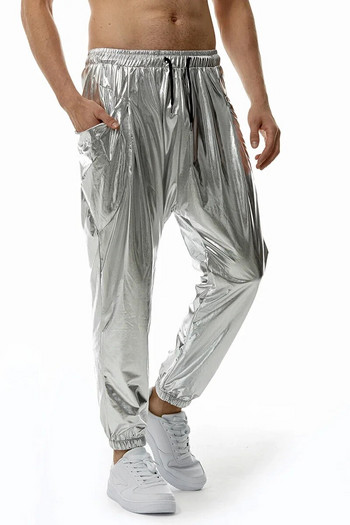 2023 Нови мъжки висококачествени метални блестящи панталони за джогинг Еластични панталони за дискотечни партита в нощен клуб