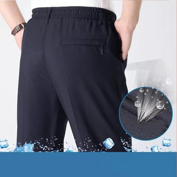 Летни панталони Мъжки еластични и модерни класически едноцветни джобове Спортни панталони с цип Костюм Дълги ежедневни ретро панталони