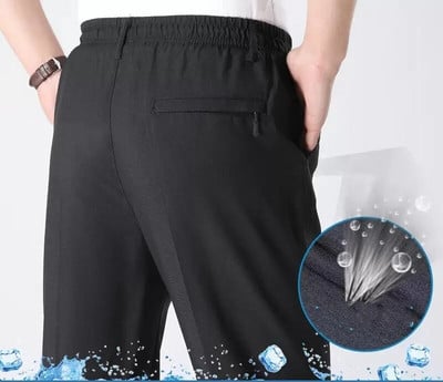 Pánske letné nohavice, elastické a módne klasické jednofarebné vrecká na zips, tepláky, oblek, dlhé ležérne vintage nohavice