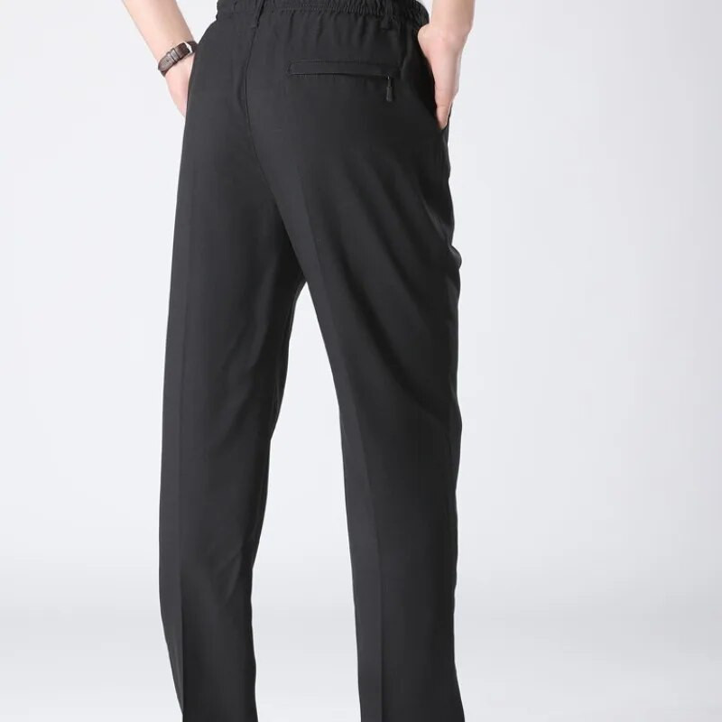 Pánske letné nohavice, elastické a módne klasické jednofarebné vrecká na zips, tepláky, oblek, dlhé ležérne vintage nohavice