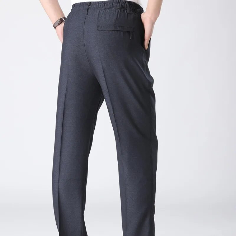 Pánske letné nohavice, elastické a módne klasické jednofarebné vrecká na zips, tepláky, oblek, dlhé ležérne vintage nohavice