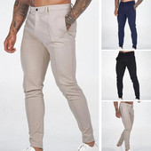 Pantaloni pentru bărbați Eleganti Pantaloni slim pentru afaceri pentru bărbați, țesătură moale și subțire, respirabile, cu buzunare înclinate până la gleznă, cu fermoar cu nasturi