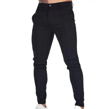 Ανδρικό παντελόνι Κομψό ανδρικό επαγγελματικό παντελόνι με λεπτή εφαρμογή που αναπνέει από μαλακό λεπτό ύφασμα με κεκλιμένες τσέπες μέχρι τον αστράγαλο με κουμπί-φερμουάρ