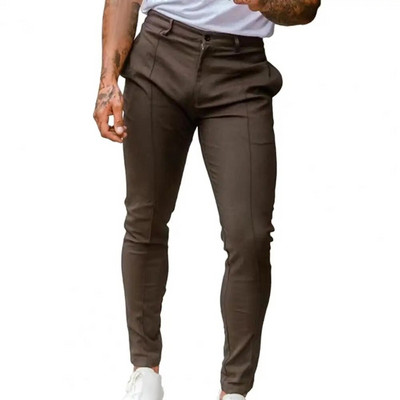 Pantaloni pentru bărbați Eleganti Pantaloni slim pentru afaceri pentru bărbați, țesătură moale și subțire, respirabile, cu buzunare înclinate până la gleznă, cu fermoar cu nasturi