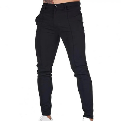 Pantaloni pentru bărbați Eleganti Pantaloni slim pentru afaceri pentru bărbați, țesătură moale și subțire, respirabile, cu buzunare înclinate până la gleznă, cu fermoar cu nasturi