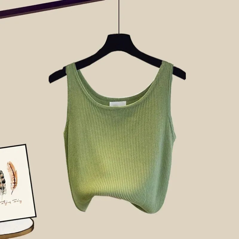 Pavasario ir rudens rinkinys Moteriški 2024 m. nauji madingi marškiniai megzti, juosmens apjuosti, universalūs šortai, trijų dalių rinkinys