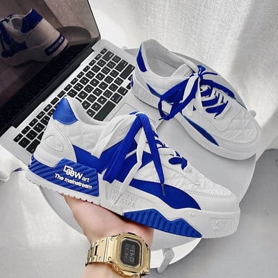 Pánske tenisky, dizajnérske pánske ležérne topánky, trendy dvojfarebné šnurovacie topánky na platforme, študentské topánky, mužské vulkanizované topánky, zapatillas de hombre
