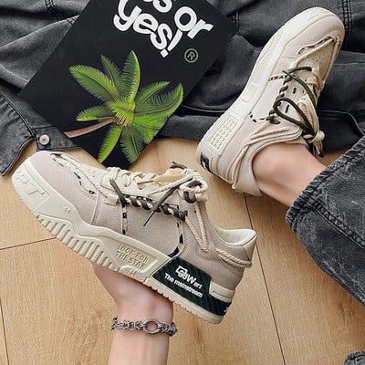 Pánske tenisky, dizajnérske pánske ležérne topánky, trendy dvojfarebné šnurovacie topánky na platforme, študentské topánky, mužské vulkanizované topánky, zapatillas de hombre