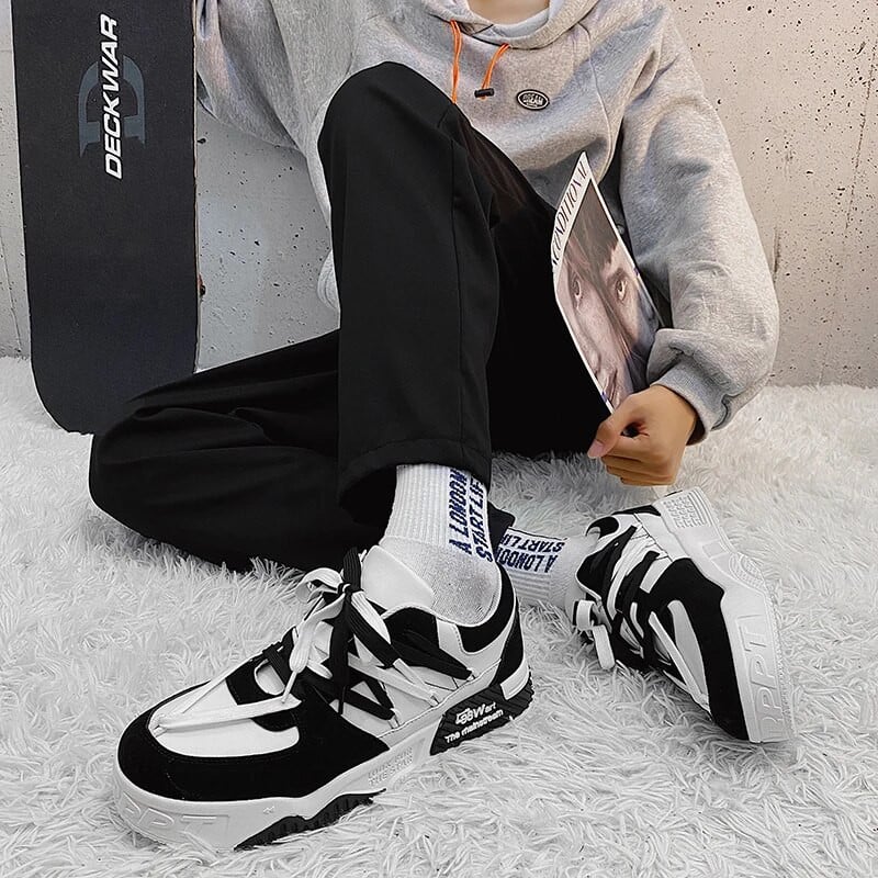 Pánske tenisky, dizajnérske pánske ležérne topánky, trendy dvojfarebné šnurovacie topánky na platforme, študentské topánky, mužské vulkanizované topánky, zapatillas de hombre