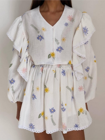 Dámske bavlnené teplákové súpravy, košeľové šortky, dvojdielna súprava, módne volánikové šortky s dlhým rukávom, oblek 2023, letné ležérne dámske outfity