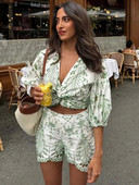 TRAF Femei 2 bucăți pantaloni scurți set 2024 noua modă broderie bluză scurtă vară femei costum pantaloni scurți set două piese ținute femei