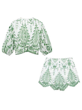 TRAF Женски комплекти къси панталони от 2 части 2024 Нова модна къса блуза с бродерия Летни дамски костюми Къси панталони Комплект от две части Дамски тоалети