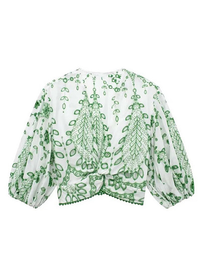 TRAF Femei 2 bucăți pantaloni scurți set 2024 noua modă broderie bluză scurtă vară femei costum pantaloni scurți set două piese ținute femei