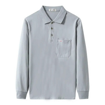 Ανδρικό μακρυμάνικο μπλουζάκι από καθαρό βαμβακερό πουκάμισο POLO Ανδρικό μεσήλικα Ανοιξιάτικο και Φθινόπωρο Loose Casual Pocket Ανδρικό μπλουζάκι παντός αγώνα