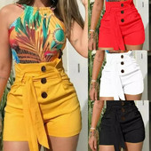 Pantaloni scurți de vară de damă, talie înaltă, ocazional, uni, fierbinți, skinny, negru, roșu, alb, galben, pantaloni scurți, blugi, design cu centură, pantaloni scurți subțiri