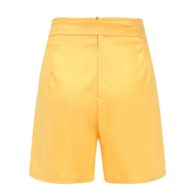 Vasariniai moteriški šortai aukštu juosmeniu Laisvalaikio solidūs, ploni šortai juodi raudoni baltai geltoni šortai Džinsai diržo dizaino ploni šortai