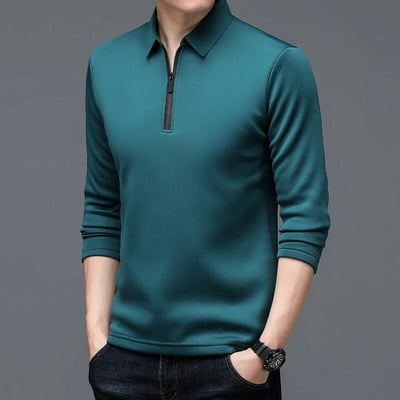 Pánske módne polo tričko s dlhým rukávom a zipsom, pánske formálne tričko s krátkym rukávom, ležérne voľné polo tričko.