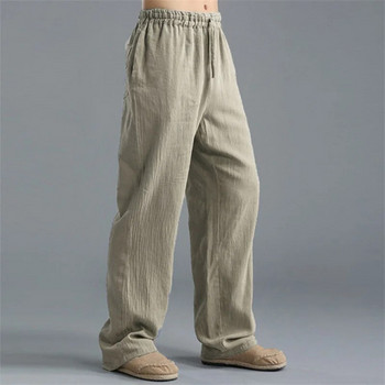 Мъжки големи панталони Памучни ленени ежедневни панталони Свободни широки панталони с връзки за домашен комфорт Плюс размер 5xl Мъжка мода