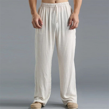 Мъжки големи панталони Памучни ленени ежедневни панталони Свободни широки панталони с връзки за домашен комфорт Плюс размер 5xl Мъжка мода