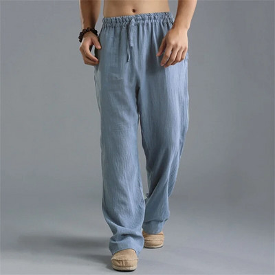 Pantaloni mari pentru bărbați, bumbac, in, pantaloni casual, pantaloni largi, cu picior largi, cu șireturi pentru confortul acasă, mărime mare, 5xl, moda bărbaților