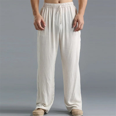 Pantaloni mari pentru bărbați, bumbac, in, pantaloni casual, pantaloni largi, cu picior largi, cu șireturi pentru confortul acasă, mărime mare, 5xl, moda bărbaților